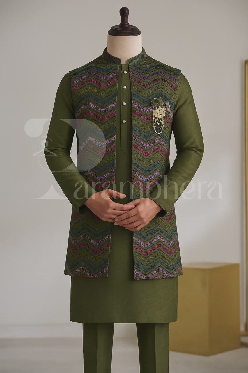 Designer Kurta Pajama with Embroidered Nehru Jacket | Indian Ethnic Set for Men | Wedding, Reception & Festive Wear